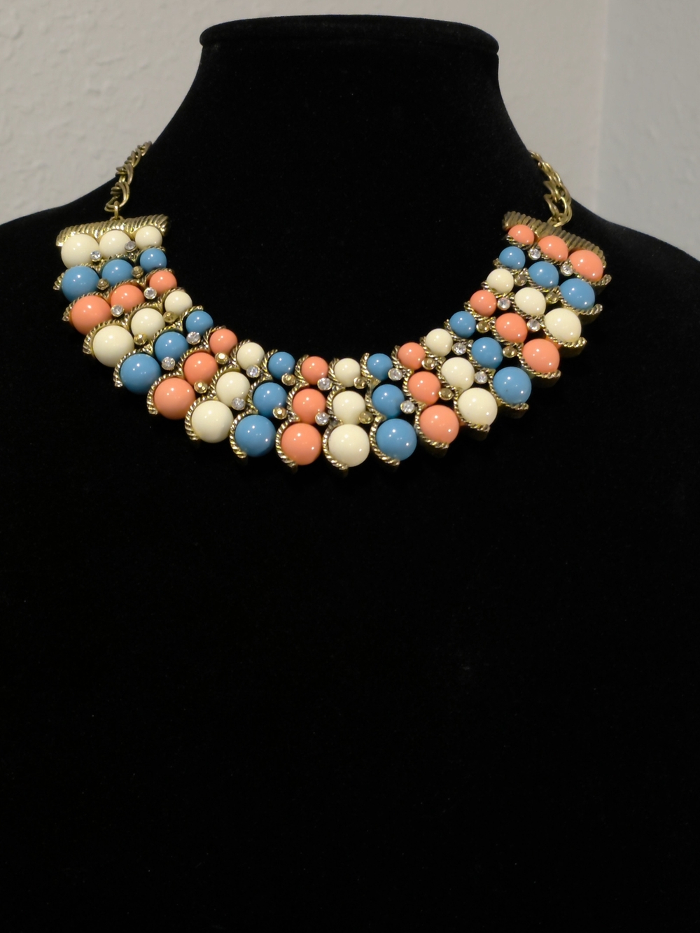 ​Boho Chic Colorful Rhinestone Scalloped Statement Bib Necklace
